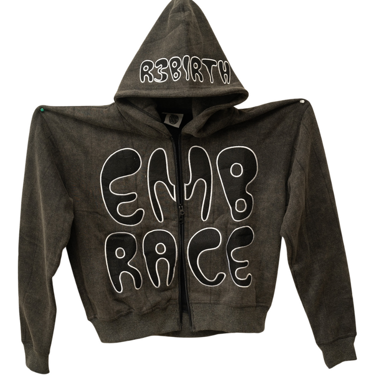 R3birth Washed Black(Embrace) Zip up hoodie