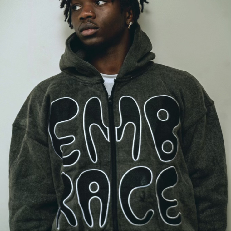 R3birth Washed Black(Embrace) Zip up hoodie