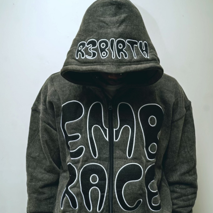 R3birth Washed Black(Embrace) Zip up hoodie