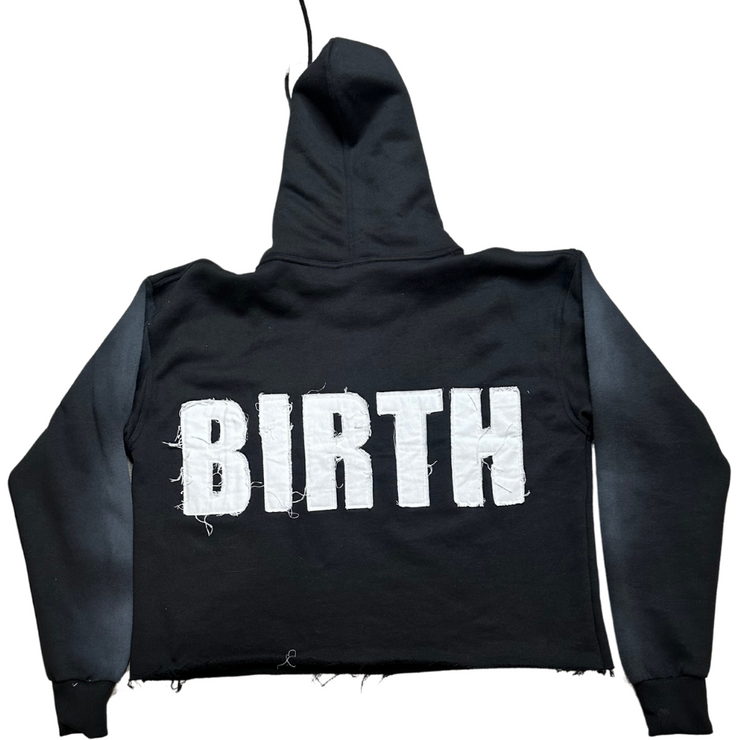 A picture of EXCLUSIVE Black Crop Hoodie with a design that shows &
