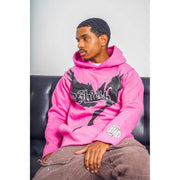 Man wearing R3Birth pink signature hoodie with a design that shows "R3Birth logo"