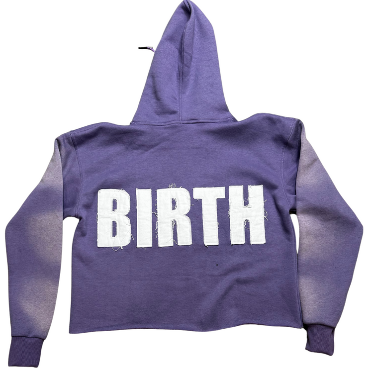 A picture of EXCLUSIVE Lavender Crop Hoodie with a design that shows &
