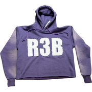 A picture of EXCLUSIVE Lavender Crop Hoodie with a design that shows 'R3B'