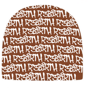 Brown beanie with a design that shows the R3Birth logo all over