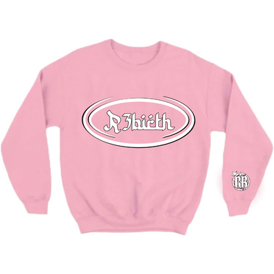 Pink crew neck full sleeve shirt with a design that shows the R3Birth logo