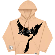 R3Birth tan signature hoodie with a design that shows "R3Birth logo"